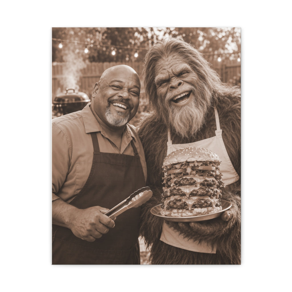 Bigfoot Burger BBQ Humor Wall Art on Matte Canvas