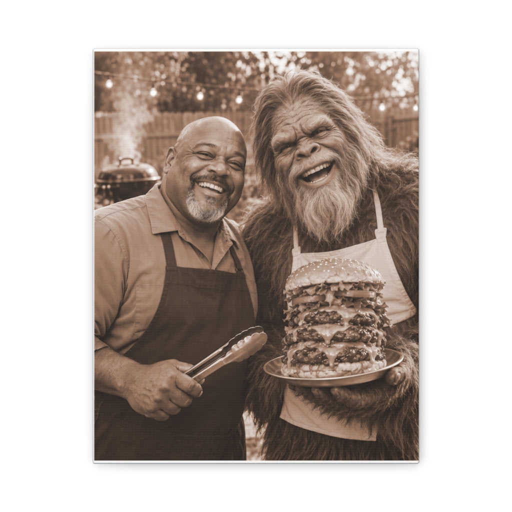 Bigfoot Burger BBQ Humor Wall Art on Matte Canvas