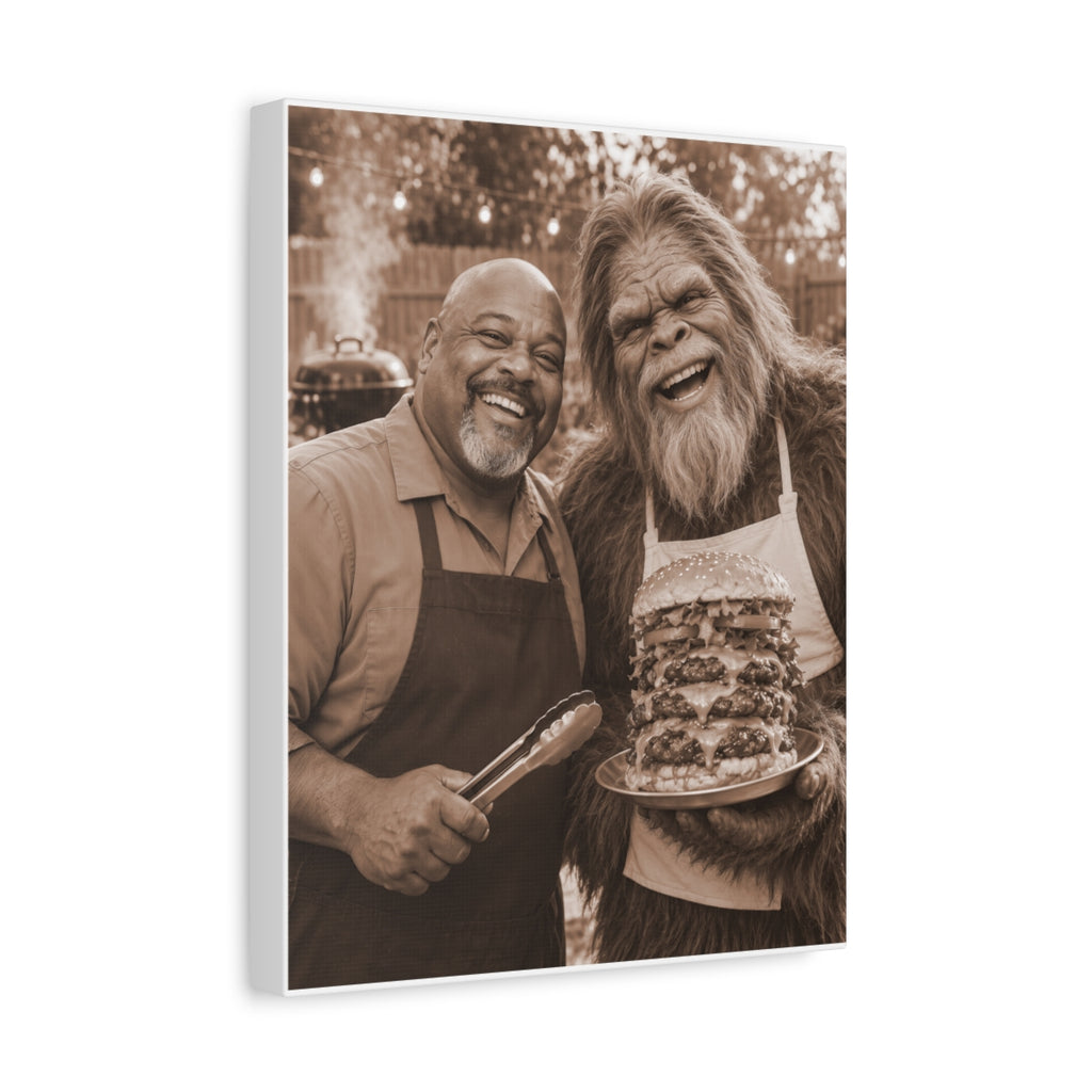 Bigfoot Burger BBQ Humor Wall Art on Matte Canvas