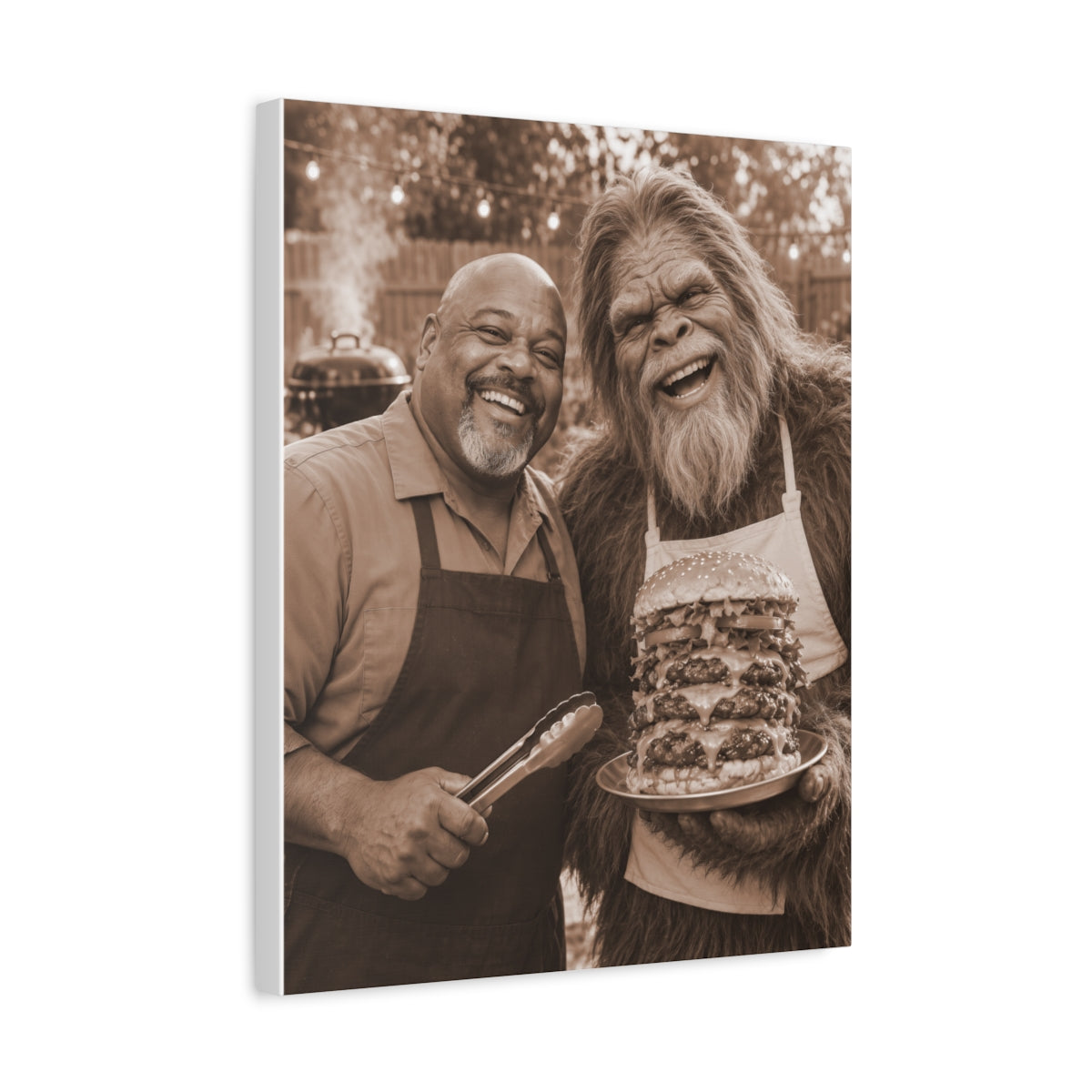Bigfoot Burger BBQ Humor Wall Art on Matte Canvas